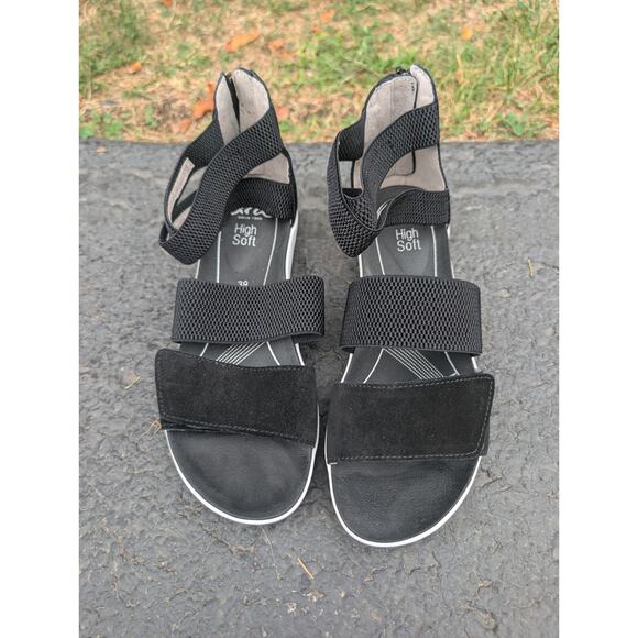 Ara Women's Naples Adjustable Platform Sandal Sz 39 US 8.5 Black Velour 71 - Picture 1 of 9